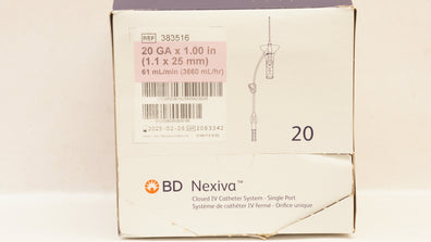 BD 383516 Nexiva Clodsed IV Cath. System 20GA x 1.00inch -61mL/min (x)-Box of 20